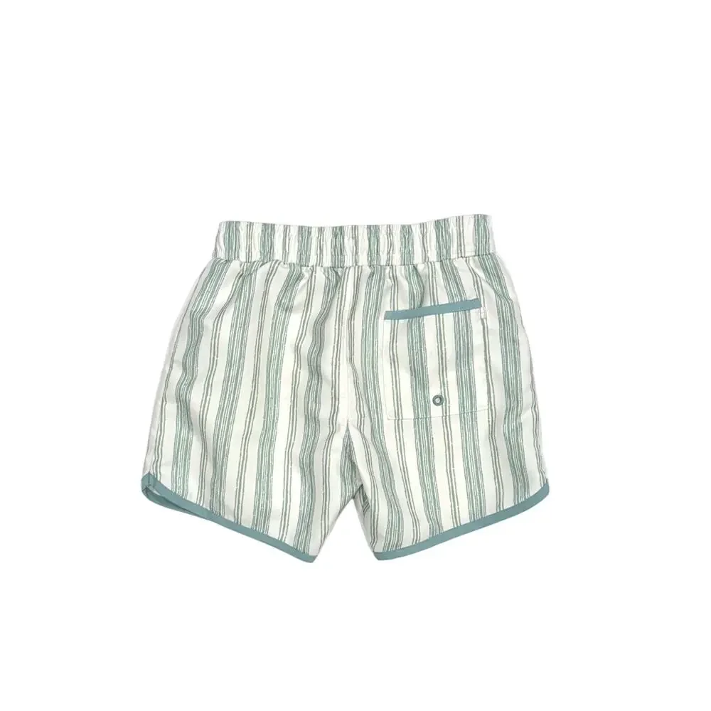 Kids Striped Green Swim Trunks
